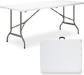 Folding Table 6ft, Heavy-Duty 500lbs Weight Capacity Foldable Table with HDPE Top & Steel Legs, Portable 6 Foot Picnic Table for Indoor Outdoor Parties, Camping, Event