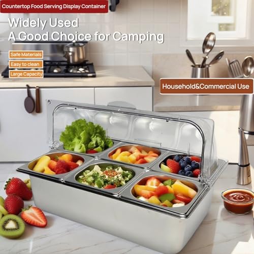 6-Pan Cold Food Serving Tray, Countertop Buffet Display Container - Image 5