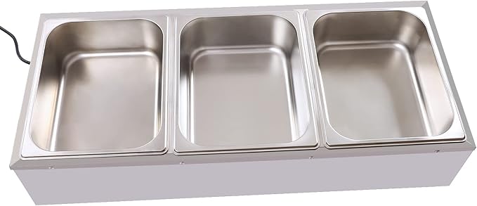 3-Pan Commercial Food Warmer, 1500W 21QT Electric Stainless Steel Steam Table with 30-85°C Temp Control, Buffet Food Warmer with Lids for Restaurant/Café