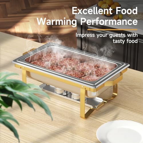 Chafing Dishes for Buffet 4 Pack, 9QT Chafing Dish High Grade Stainless Steel Chafer Complete Set,Steel Handle, Catering Events Complete Buffet Warmer Set (Golden, 4) - Image 5