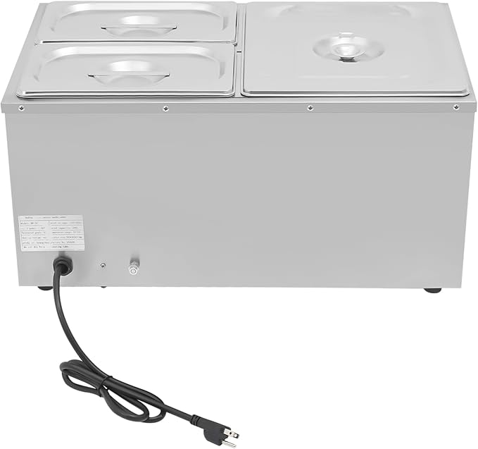 Commercial Food Warmer Stainless Steel Bain Marie Buffet Food Warmer Steam Table Electric Countertop Steam Table Container with 86-185°F Temp Control for Catering Restaurants (3-Pan)