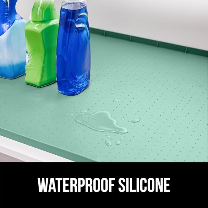 GORILLA GRIP Waterproof Silicone Under Sink Mat with Raised Lip for Kitchen and Bathroom, 28 x 22 in, Cabinet Shelf Liner Stay in Place Mats Dishwasher Safe Drawer Liner, Organizer Tray, Mint