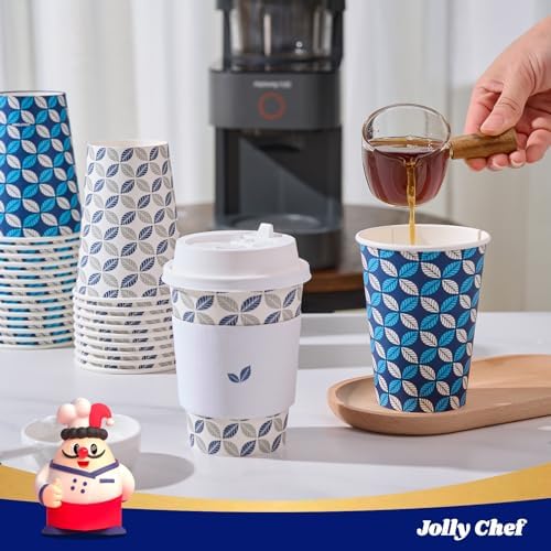 JOLLY CHEF 12oz Paper Coffee Cups with Lids 100 Pack - Image 4