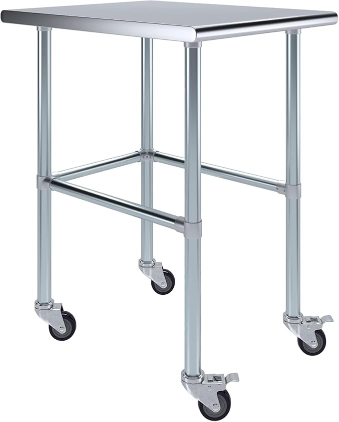 Stainless Steel Work Table Open Base & Wheels | Work Station | Metal Work Bench (Stainless Steel Work Table Open Base + Casters) (24" Long x 30" Deep)