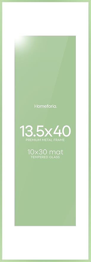 Homeforia 13.5x40 Picture Frame Sage Green, High End Metal 13.5x40 Panoramic Poster Frame with Mat 10x30 Photo, 13.5 x 40 Frame Matted to 10 x 30 Art, 40x13.5 Frame, Tempered Glass, Wall Kit, Set of 1