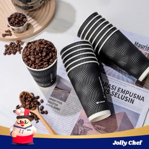 JOLLY CHEF Paper Coffee Cups 16 oz 90 Pack Insulated Paper Cups Black - Image 5