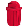 Campus Collection 42 Gallon Slatted Round Heavy Duty Plastic Commercial Outdoor Trash Can with Push Open Dome Lid and Internal Liner | Great for Schools and Businesses - Red