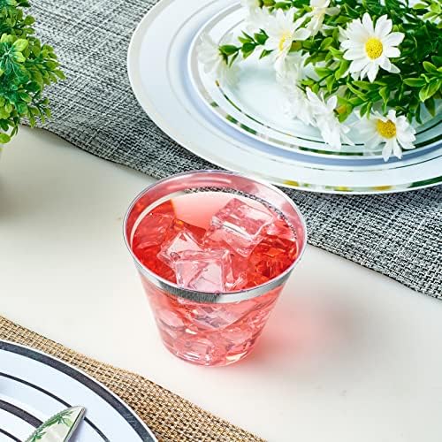 JOLLY CHEF 100 Pack 12oz & 9oz Elegant Silver Rimmed Plastic Cups - Image 3
