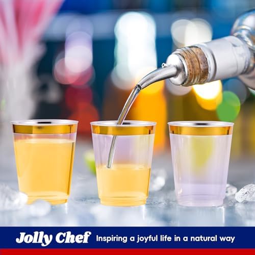 JOLLY CHEF 100 Pack Gold Plastic Cups, 10oz Clear Disposable Cups for Party - Image 5