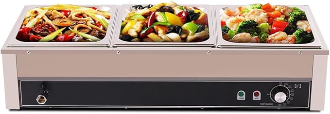 Electric Buffet Steam Table Food Warmer, 1500W 3-Pan Commercial Bain Marie Buffet Warmer, 21Qt Countertop Steam Food Warmer Server, 86℉-230℉Temp Control, for Party Catering Restaurant