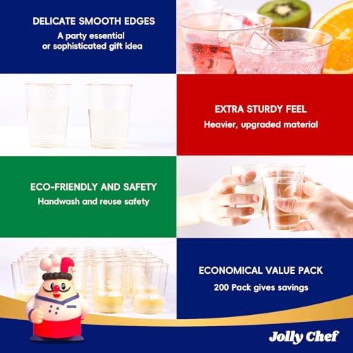 JOLLY CHEF 200 Pack 14 oz Gold Glitter Plastic Cups, Disposable Party Cups - Image 3