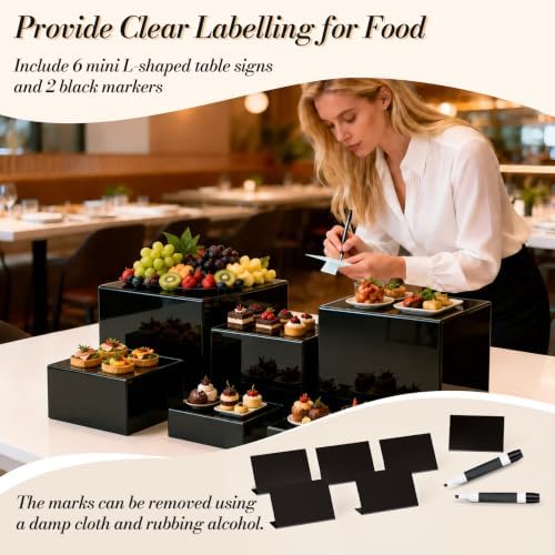 6 Pcs Buffet Risers, Food Risers Display Stands with Mini Sign and Maker - Image 3