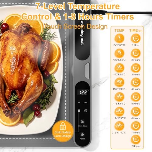 Warming Mat for Food Extra Large, XXXL (47"x15") Electric Food Warming Mat with 7 Level Temp & 8 Hours Timer, Flexible Food Heating Pad with Heat-Resistant Mat, Warming Trays for Buffets Party, Gray - Image 5
