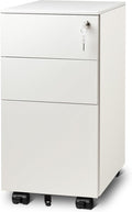 DEVAISE 3 Drawer Vertical File Cabinet with Lock, Under Desk Mobile Metal Filing Cabinet for Home Office Fit Legal/Letter/A4 File, Fully Assembled Except Wheels, White