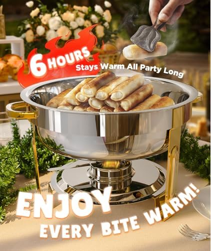 Chafing Dishes for Buffet 4 Pack, 6QT [Worry-Free Assemble] Food Warmers for Parties Buffet [Elegant Gold and Silver Colors] Stainless Steel Round Chafing Dish Buffet Set with Complete Set - Image 2