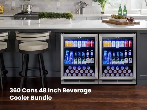 Yeego 24-Inch Built-In Beverage Refrigerator (2 Pack) - Large Capacity Drink Cooler with Glass Door, Auto Defrost Beverage & Wine Fridge for Cans and Bottles, Under Counter & Freestanding