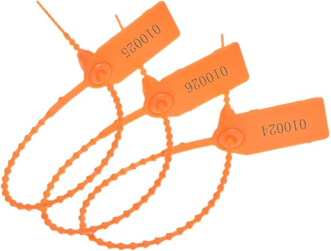 Plastic Security Seals 9.84“ Tamper Proof Self Locking Security Tags Pull-Tite Signage Ties Numbered Orange Pack of 100 PCS