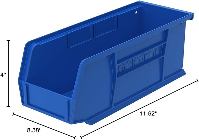 Akro-Mils 30150 Plastic Organizer and Storage Bins for Refrigerator, Kitchen & 30224 AkroBins Plastic Hanging Stackable Storage Organizer Bin, 11-Inch x 4-Inch x 4-Inch, Blue, 12-Pack