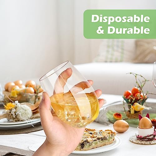 JOLLY CHEF 10 inch 140 Pack Disposable Paper Plates Heavy Duty Printed Paper Plates, 24 Pack 16 Oz Plastic Wine Glasses, Stemless Unbreakable Wine Cups Disposable - Image 5