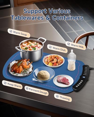 Food Warming Mat,7 Temp,4H Timer,Roll Heat Pad,Thermochromic Line - Image 5