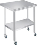  Stainless Steel Prep Table, 24 x 36 Inches Heavy Duty Commercial , with Rounded-Corner, Adjustable Undershelf and 4 Caster Wheels, Heavy Duty Work Table with Adjustable Under Shelf for Outdoor, Res