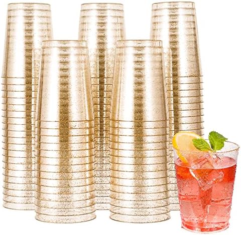 JOLLY CHEF 100 Pack 10 oz Gold Glitter Disposable Party Tumblers by JOLLYCHEF