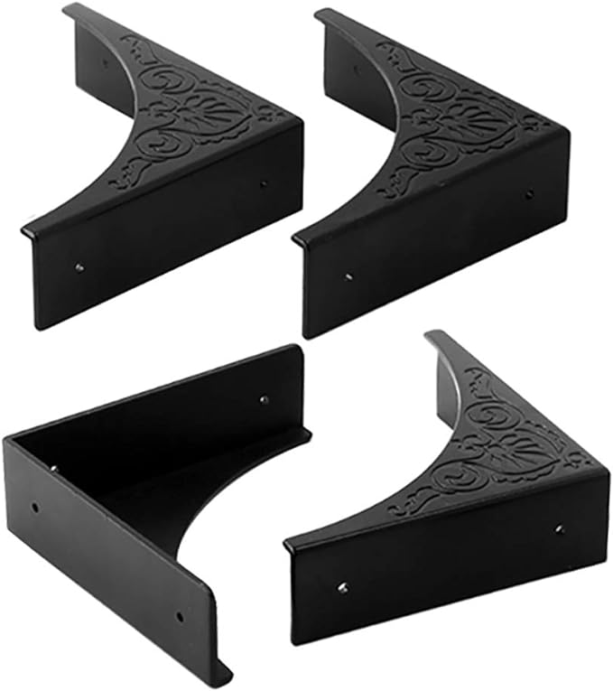 Metal Corner Protector, 4 Pcs Antique Edge Safety Guard Cabinet Furniture Corner Bumpers,Table Corner Protectors,Cover Damaged Corners on Coffee Table (Black)