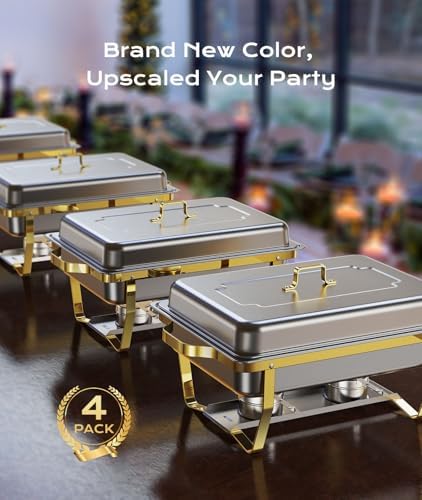 Chafing Dishes for Buffet 4 Pack, 9QT [Elegant Gold and Silver Colors] Food Warmers for Parties Buffet [Sturdy and High Grade] Chafing Dish Buffet Set for Any Party with Complete Set - Image 5