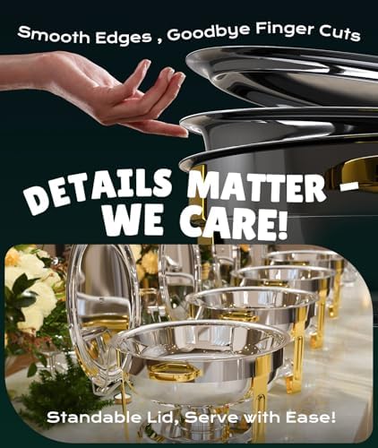 Chafing Dishes for Buffet 4 Pack, 6QT [Worry-Free Assemble] Food Warmers for Parties Buffet [Elegant Gold and Silver Colors] Stainless Steel Round Chafing Dish Buffet Set with Complete Set - Image 5