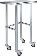 Stainless Steel Work Table Open Base & Wheels | Work Station | Metal Work Bench (Stainless Steel Work Table Open Base + Casters) (24" Long x 18" Deep)