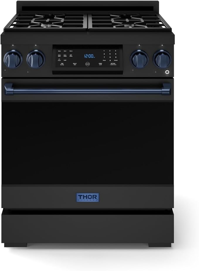 Gordon Ramsay by THOR Kitchen 30 Inch Professional Gas Range with Tilt Panel Touch Control in Black/Navy Blue