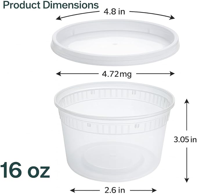 16oz [36 set] Heavy Duty Plastic Deli Container | BPA-Free Food Storage with Airtight Leak‑Proof Lids | Microwave, Freezer & Dishwasher Safe – Stackable, Bulk Reusable Soup & Meal Prep Tub