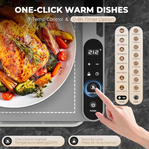 Homelove Warming Mat for Food - 7 Temps, 8H Timer, for Buffets Party Grey - Image 2