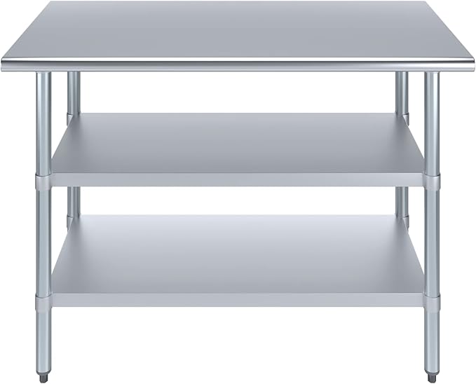 AmGood Stainless Steel Work Table with 2 Shelves | NSF | Metal Utility Table (48" Long x 24" Deep)