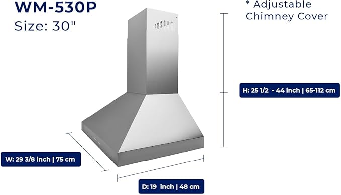 Hauslane Wall Mount Range Hood 30 Inch, Pro Model, Matt Black Stainless Steel Range Hood, Strong Suction, Changeable LED Lamps, 6” Duct or Ductless, Kitchen Hood Vent, Stove Hood Vent