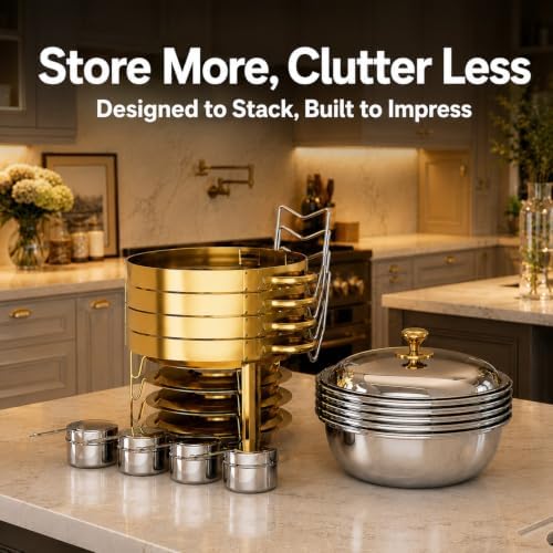 Chafing Dishes for Buffet, Cookriva 4 Pack 6QT Round Stainless Steel, Gold - Image 6
