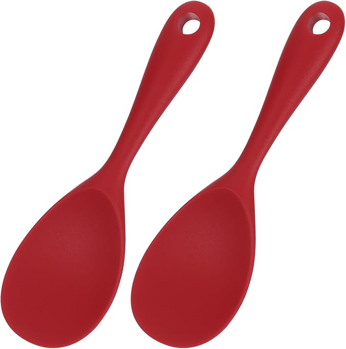 Uxcell 2 Pack Silicone Rice Paddle, Non-Stick Rice Spatula, Heat Resistant, Red
