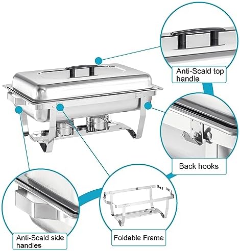 Chafing Dish Buffet Set 4 Packs,9 Quart Stainless Steel Foldable Rectangular Chafing Full Size Food Pan,Chafing Servers With Covers buffet servers and food warmers for parties wedding outdoor banquet - Image 5