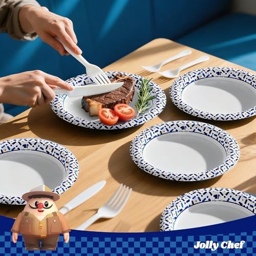 JOLLY CHEF 8.5 Inch Paper Plates, Disposable 300 Count Heavy Duty Plates - Image 5