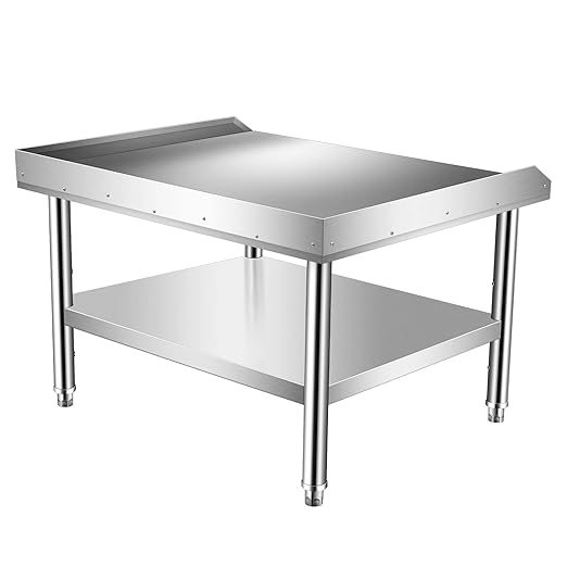 Stainless Steel Equipment Grill Stand Table With Adjustable Storage Undershelf for Hotel, Home, Restaurant Kitchen - 28x24x24"