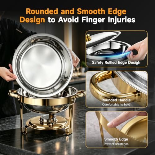 Gold Chafing Dishes for Buffet, 4 Pack 5QT Food Warmer Set for Home Parties - Image 5