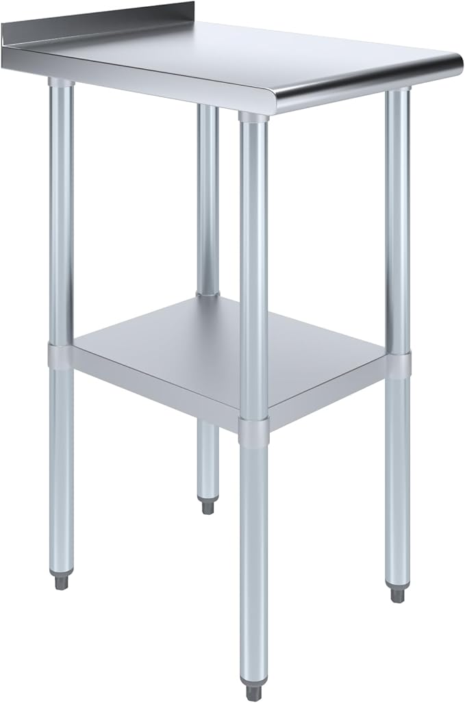 AmGood Stainless Steel Work Table with 1.5" Backsplash | Metal Kitchen Food Prep Table | NSF (18" Long x 24" Deep)