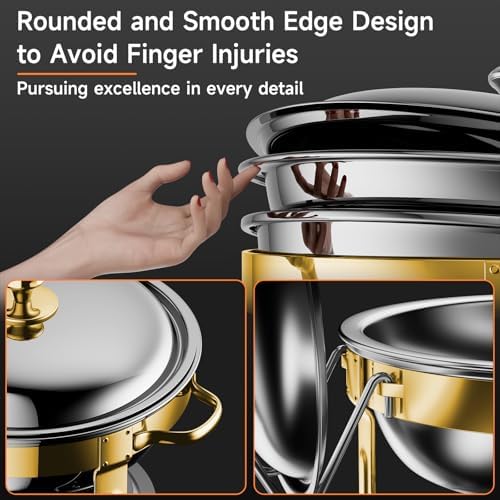 Chafing Dishes for Buffet, 4 Pack 5QT Round Stainless Steel Chafing Dish Set for Home Parties, Christmas Gatherings, Catering Events Complete Buffet Warmer Set (Golden 4) - Image 6