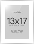 Homeforia 13x17 Picture Frame Silver, High End Metal 13x17 Frames with Mat 10x14 for Photo, 13 x 17 Silver Poster Frame Matted to 10 x 14 Print, 17x13 Hanging Frame, Tempered Glass, Wall Kit, Set of 1