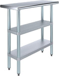 AmGood Stainless Steel Work Table with 2 Shelves | NSF | Metal Utility Table (36" Long x 14" Deep)