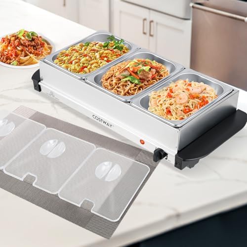 COSTWAY Electric Buffet Server Food Warmer, Stainless Steel Countertop Food Warming Tray with 3 Removable Trays, Adjustable Tempered Control & See-Through Lids for Parties, Holidays & Catering - Image 7