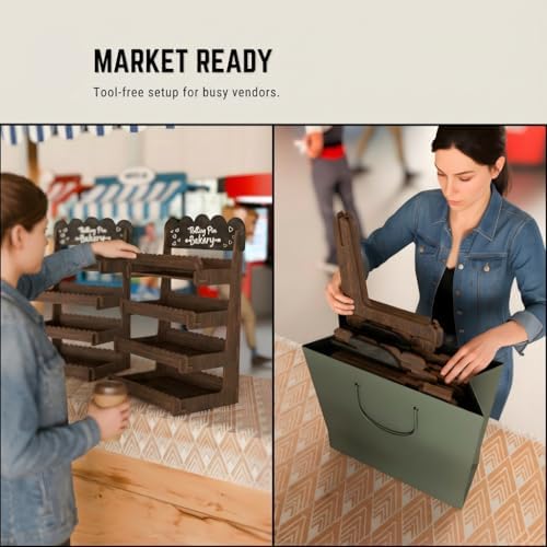 HOTCAN Wooden Cookie Display Stand with Chalkboard Sign for Bakers, Vendors, Craft Fairs | Pastry Display for Market Booths & Events | 4 Tiered Cookie Display for Muffins, Cakes, and Pastries (Brown) - Image 5