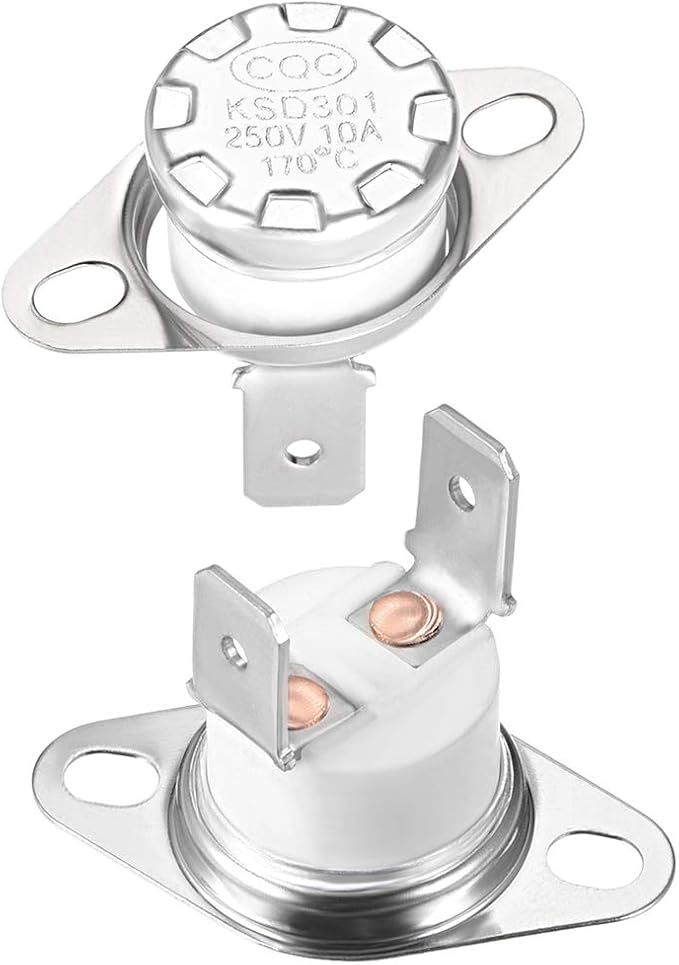 uxcell KSD301 Thermostat 170°C/338°F 10A Normally Closed N.C Adjust Snap Disc Temperature Switch for Microwaves,Oven,Coffee Maker 2pcs,Ceramic Material