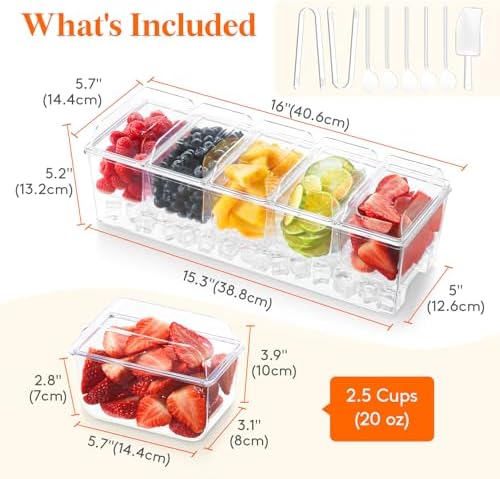 Lifewit Chilled Condiment Caddy with Spoons, Tongs & Scoop, Garnish Tray - Image 2