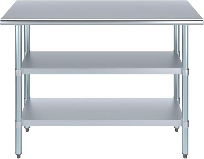 AmGood Stainless Steel Work Table with 2 Shelves | NSF | Metal Utility Table (48" Long x 18" Deep)